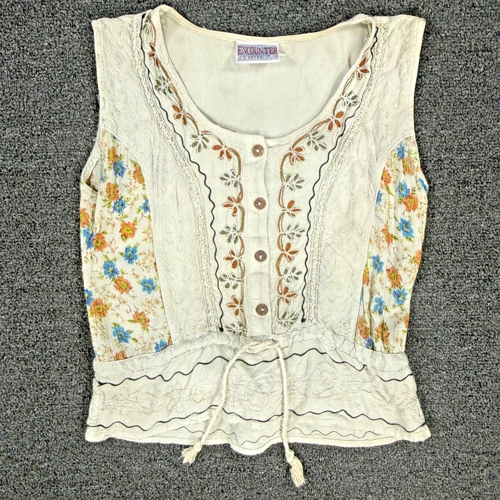 Cream Floral Embroidered Sleeveless Blouse